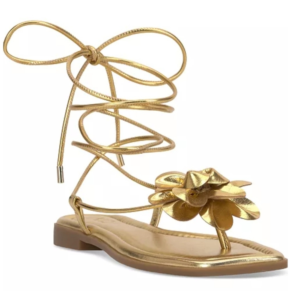 INC International Concepts Gold Lace-Up Floral Sandals